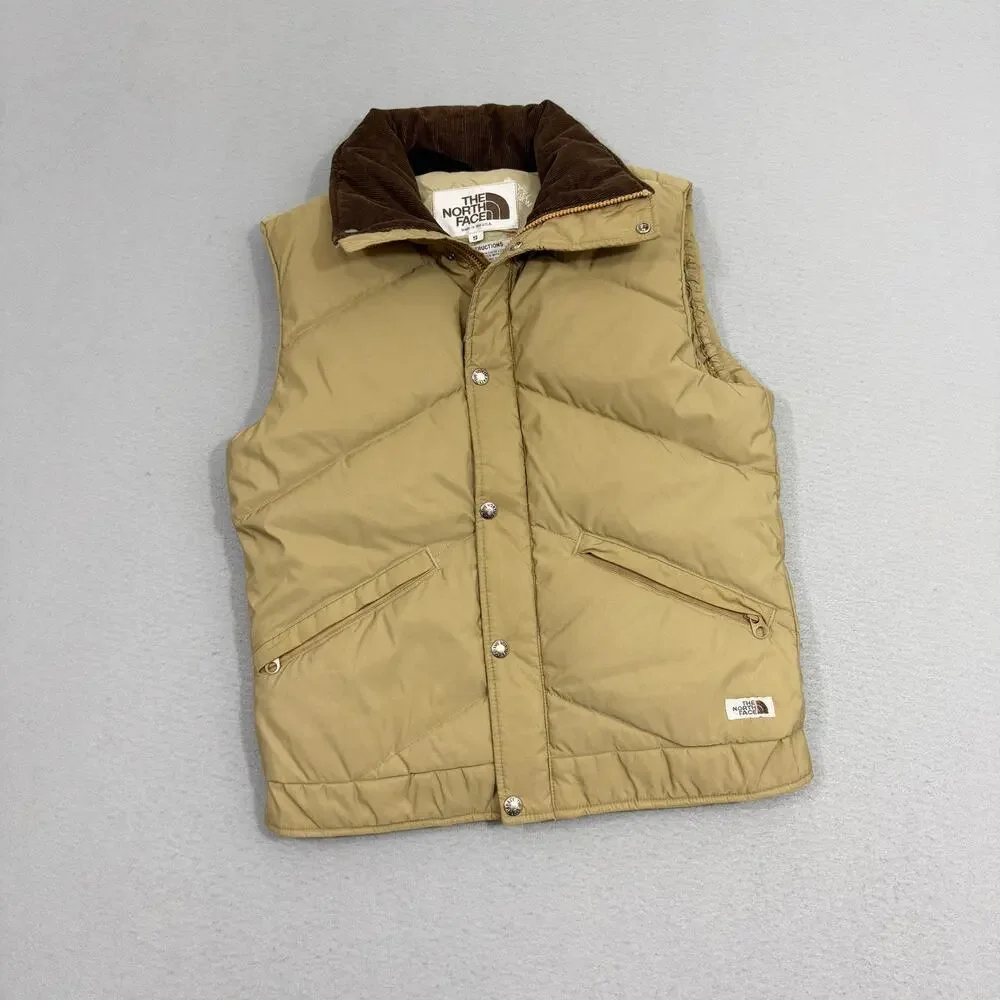 Vintage 70s The North Face Brown Label Down Puffer Vest Small Tan Corduroy USA